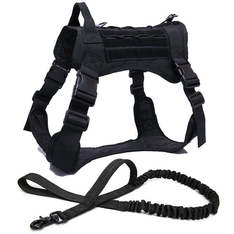 Tactical Dog Harness — 1000D Nylon, MOLLE System, 4 Colors, Sizes M–XL