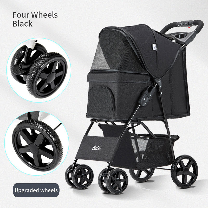 Foldable 4-Wheel Pet Stroller with Rain Cover — Up to 30 kg