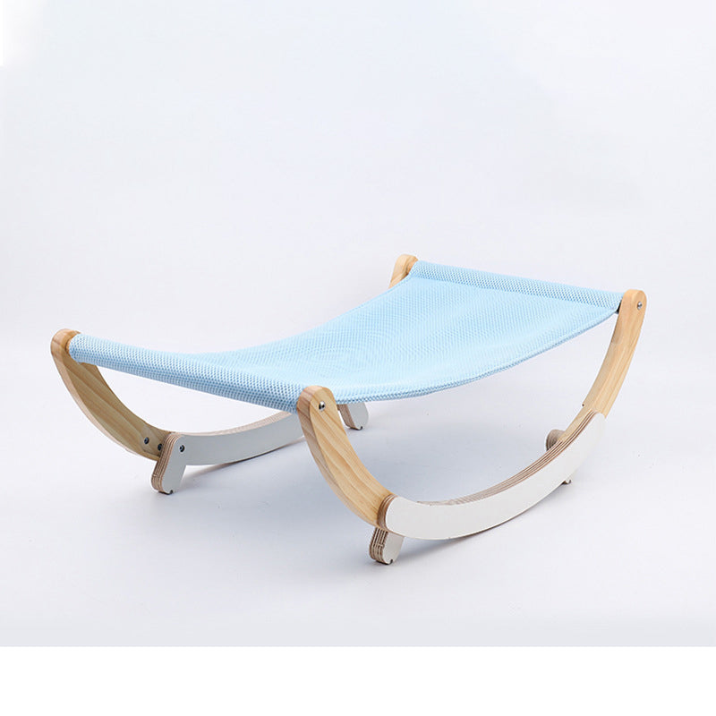 Wooden Cat Rocking Hammock with Washable Pad — Gray & Blue