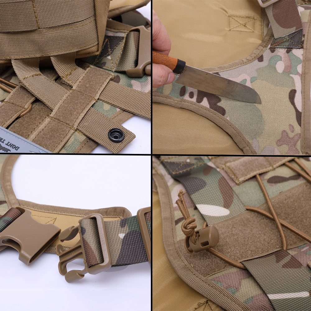 Tactical Dog Harness — 1000D Nylon, MOLLE System, 4 Colors, Sizes M–XL