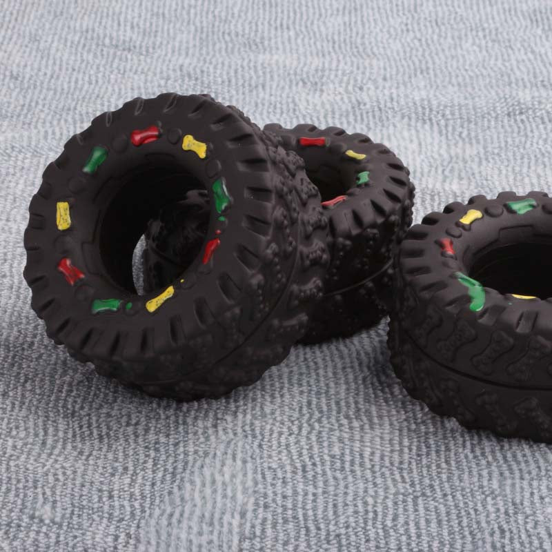 Mini Rubber Tire Chew & Treat Toy — Squeaky, Molar, 8×4cm, Black