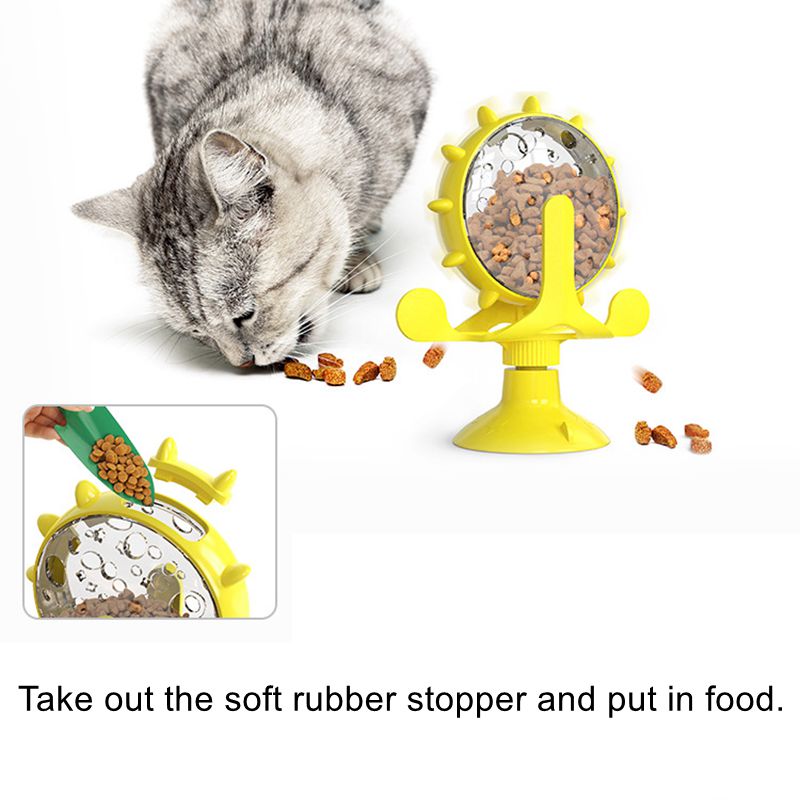 Cat Windmill Turntable Treat Leaking Toy — 360° Spin, Suction Base, ABS+TPR, 4 Colors