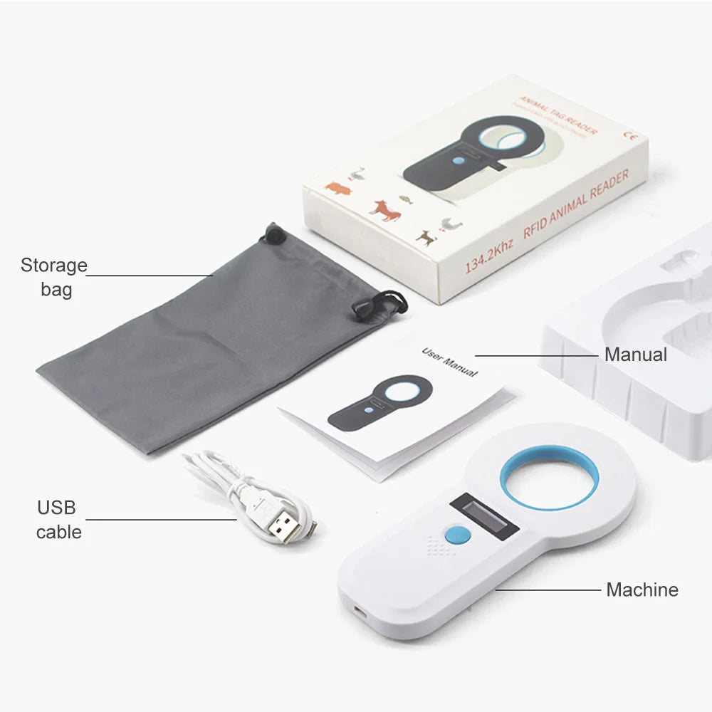 RFID Pet Microchip Scanner — 134/125kHz, OLED Display, USB & Bluetooth (W90B)