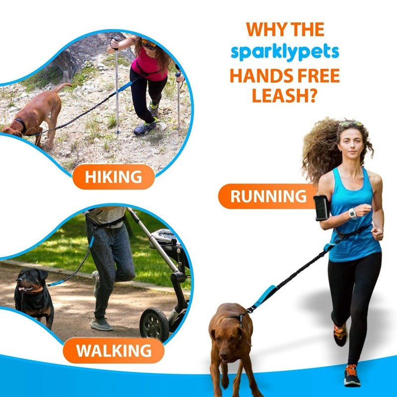 Hands-Free Running Dog Leash – Elastic Reflective Waist Belt Leash with Bungee Cord