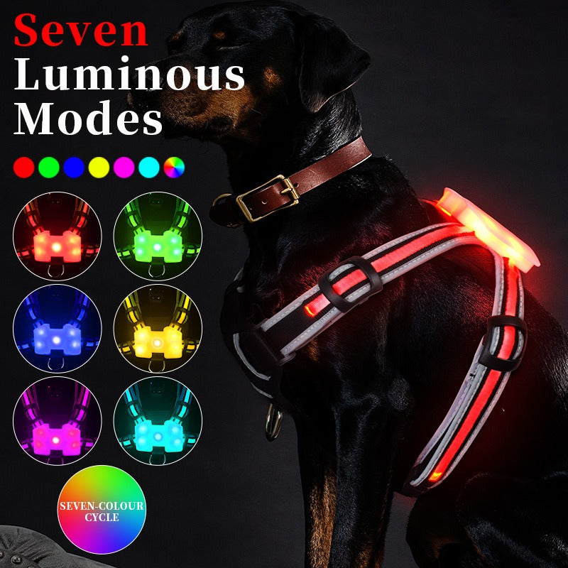 LED Light-Up Dog Harness – 7-Color Luminous Night Safety Vest for Small, Medium & Large Dogs