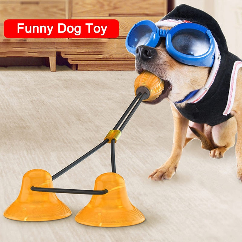Suction Cup Dog Toy — Elastic Rope & Treat Ball, Food-Grade Rubber, 4 Colors