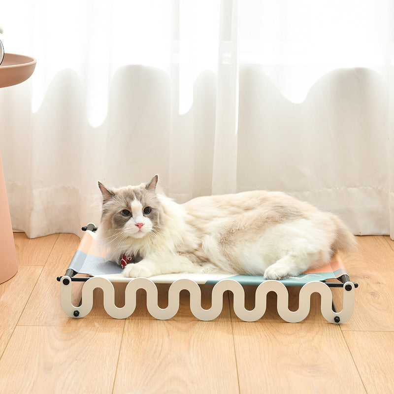 Elevated Pet Camp Bed — Iron & Oxford Fabric, Breathable & Washable, White or Black