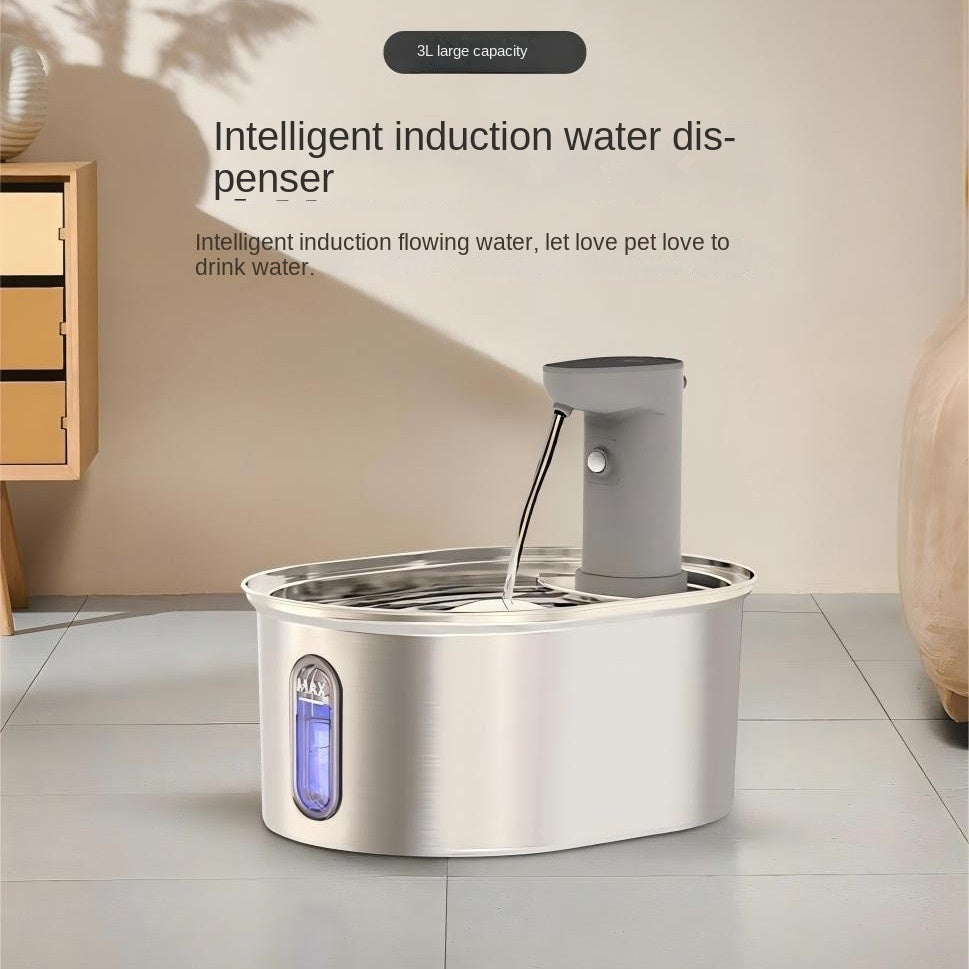 3L Stainless Steel Wireless Pet Water Fountain — Smart, Battery-Powered, Inductive Outlet