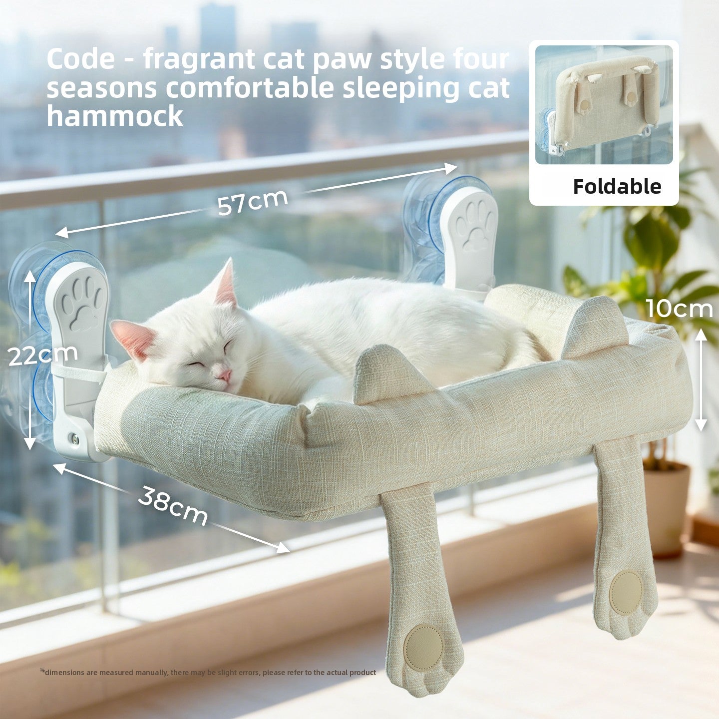 Foldable Cat Window Hammock — Suction Cup Mount, Washable, 15kg Capacity, Sizes M & L