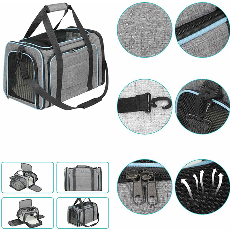 Expandable Pet Carrier Tote — Soft-Sided Travel Bag for Cats & Small Dogs