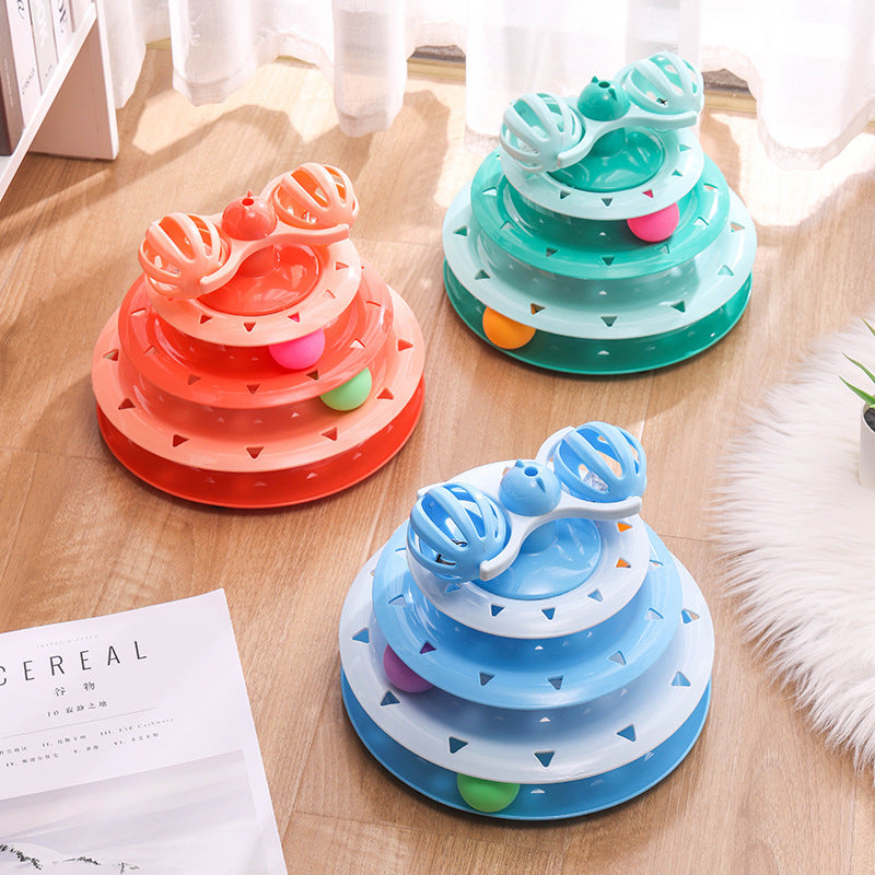 4-Layer Cat Track Ball Toy — Interactive Spinning Turntable, 3 Colors