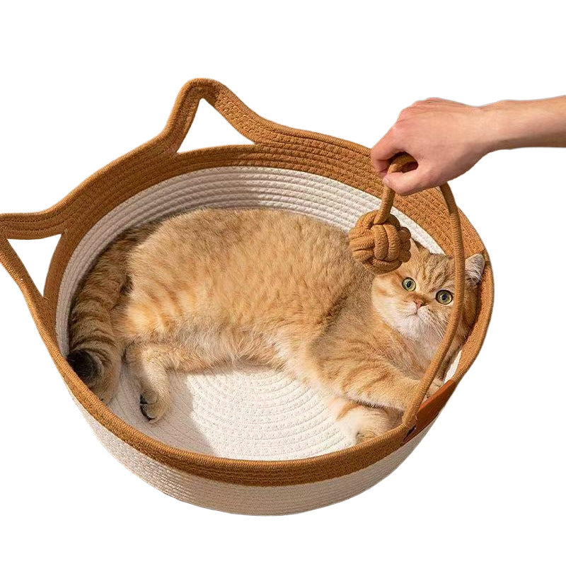 Rattan Woven Pet Nest with Cotton Pad — Natural Eco-Friendly, 3 Colors, Sizes S–L