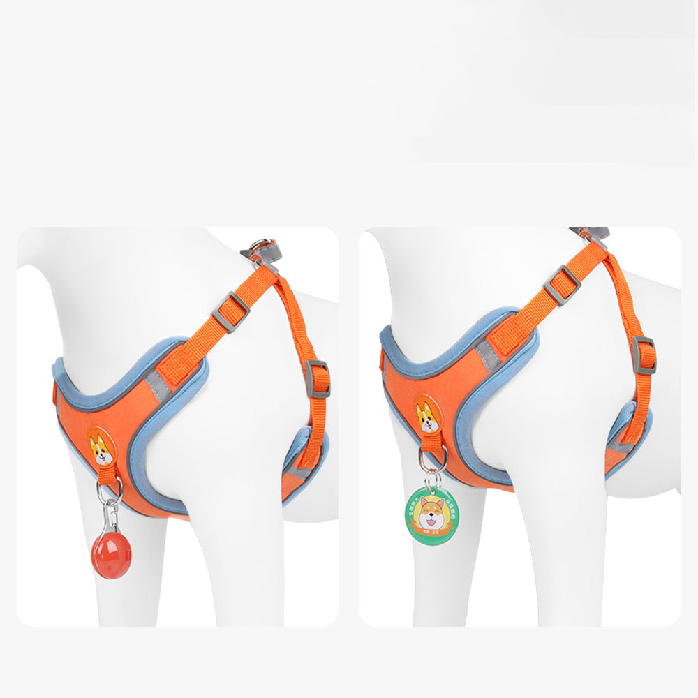Suede Dog Chest Harness with Leash — Reflective, 6 Colors, Sizes S–XL
