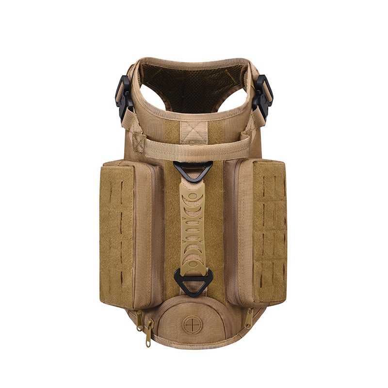 Tactical Dog Training Vest — Waterproof Nylon Combat Harness, Brown & Black, Sizes M–XL