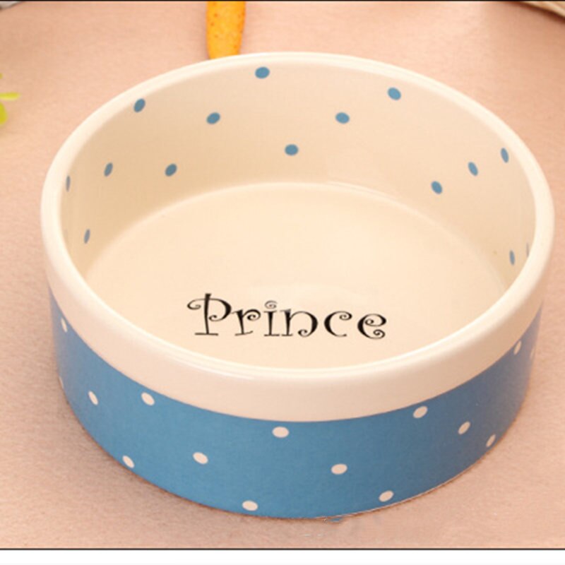 Ceramic Pet Bowl — Polka Dot Pattern, Blue or Pink, Dogs & Cats