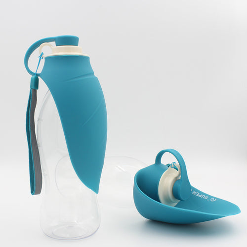 580ml Portable Dog Water Bottle — Flip Cup, Leak-Proof, Food-Grade Silicone