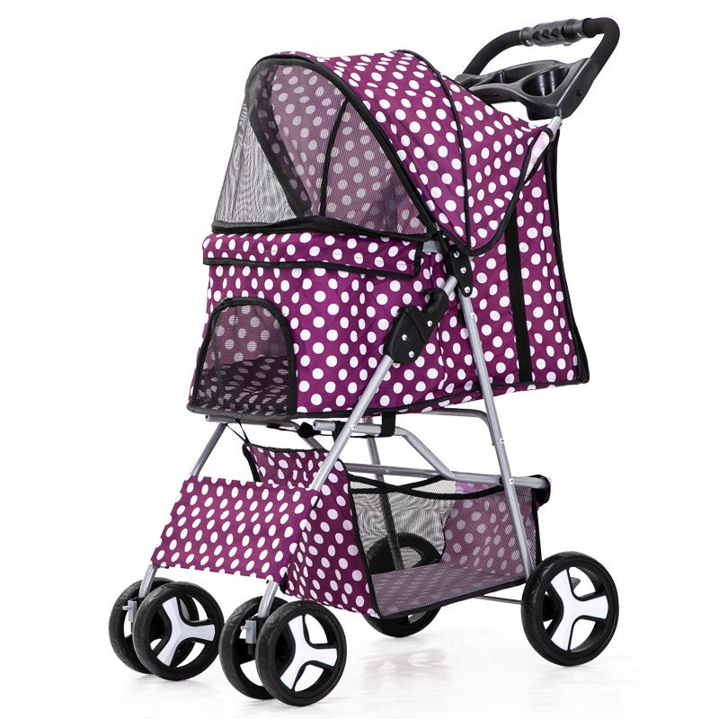 Foldable Four-Wheel Pet Stroller — Steel Frame, 22+ Colors & Patterns