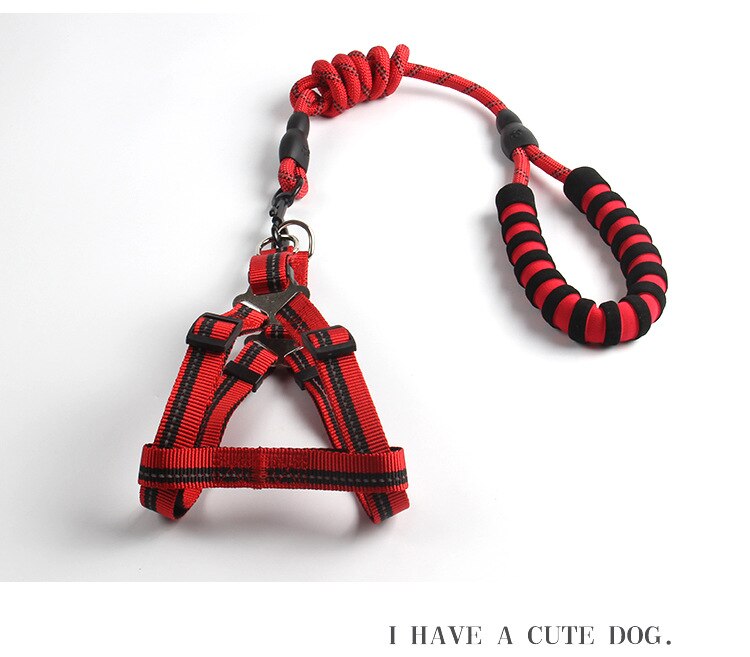 Reflective Nylon Dog Leash & Vest Harness Set — 4ft, 3 Widths, 5 Colors, Large Dogs
