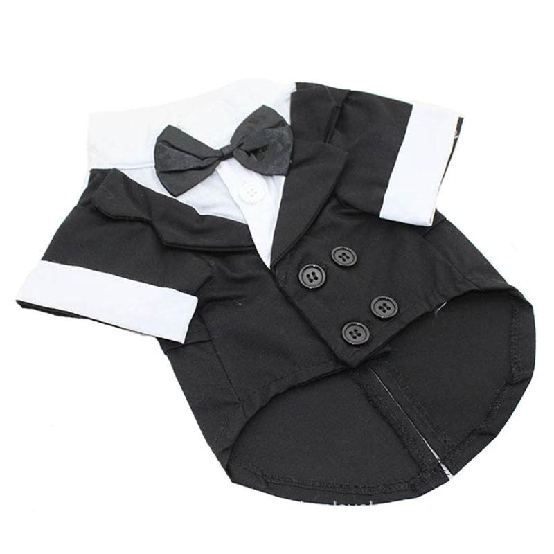 Dog Gentleman Tuxedo Suit with Bow Tie — Cotton, Black or White, XS–L-XL