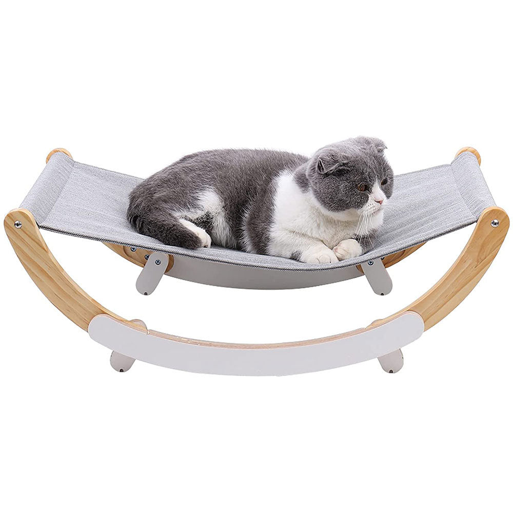 Wooden Cat Rocking Hammock with Washable Pad — Gray & Blue