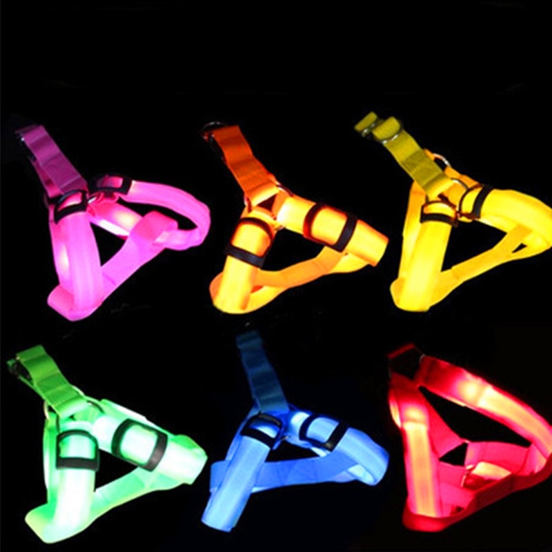 LED Light-Up Dog Harness — Nylon, 3 Flash Modes, 7 Colors, Sizes XS–XL