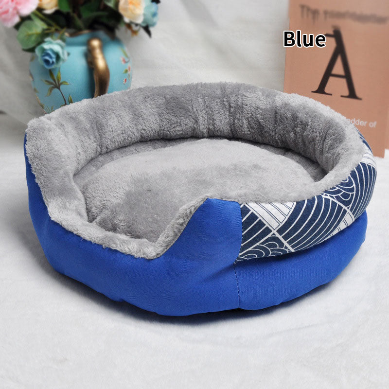 All-Season Pet Kennel Bed — Removable & Washable, 4 Sizes, Multiple Patterns