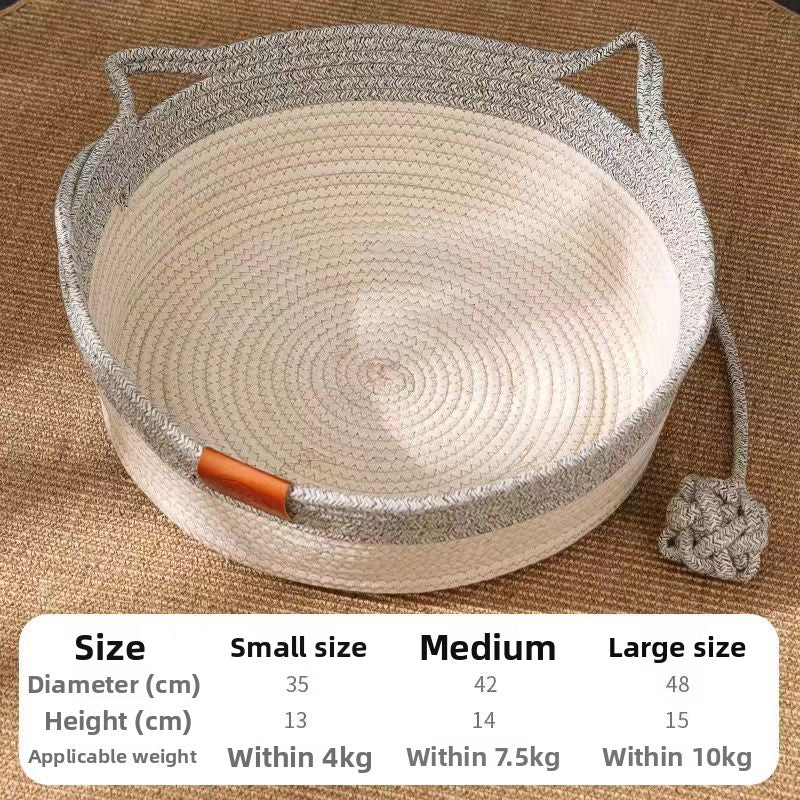 Rattan Woven Pet Nest with Cotton Pad — Natural Eco-Friendly, 3 Colors, Sizes S–L