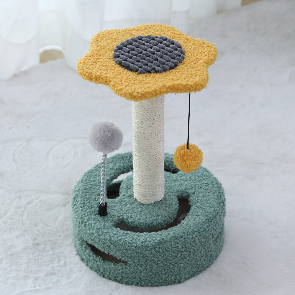 Multifunctional Cat Scratching Column with Perch — Particleboard & Velvet, Yellow or Purple