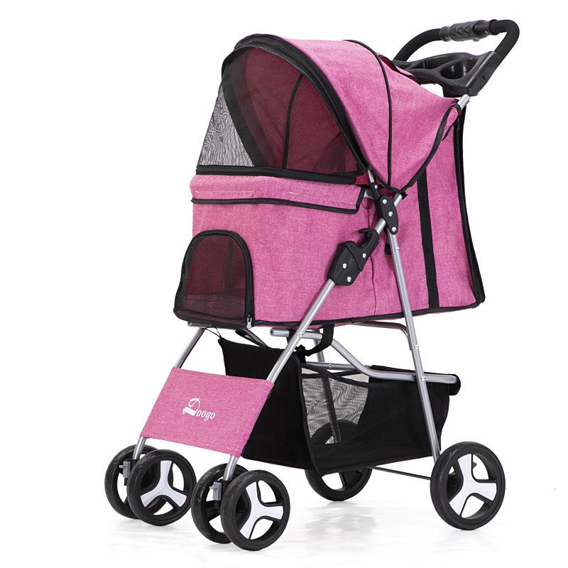 Foldable Four-Wheel Pet Stroller — Steel Frame, 22+ Colors & Patterns