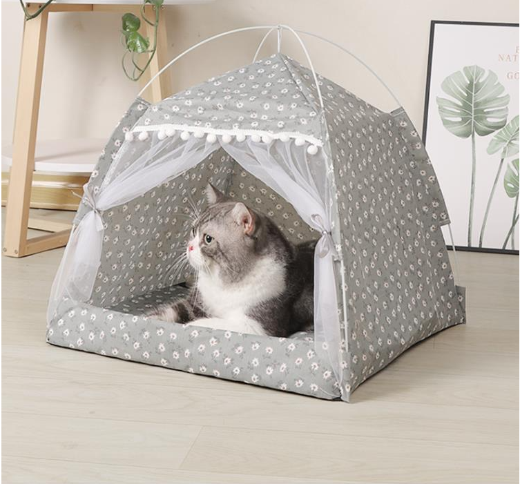 Canvas Pet Teepee Tent Bed — Indoor Cave Bed for Dogs & Cats, Sizes S–XL, 2 Colors
