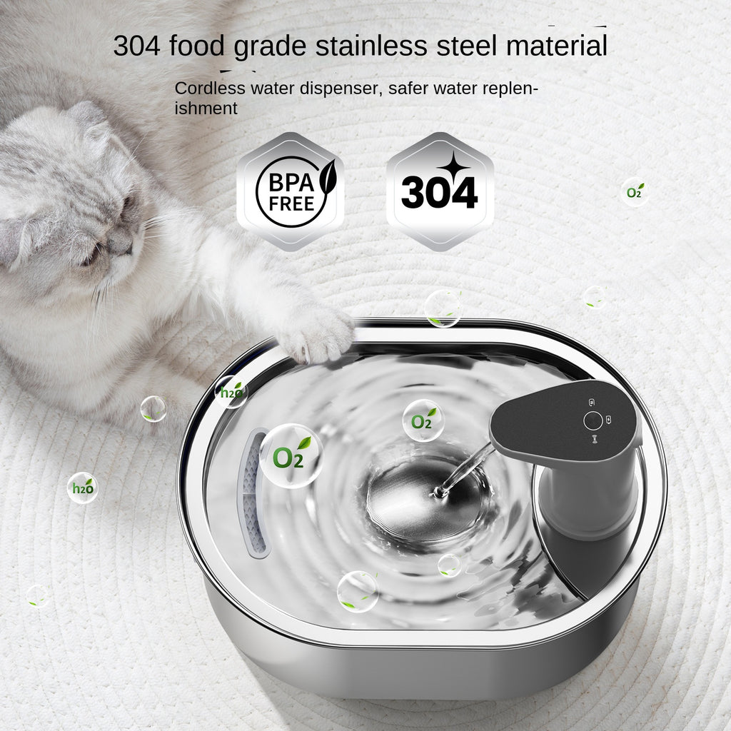 3L Stainless Steel Wireless Pet Water Fountain — Smart, Battery-Powered, Inductive Outlet