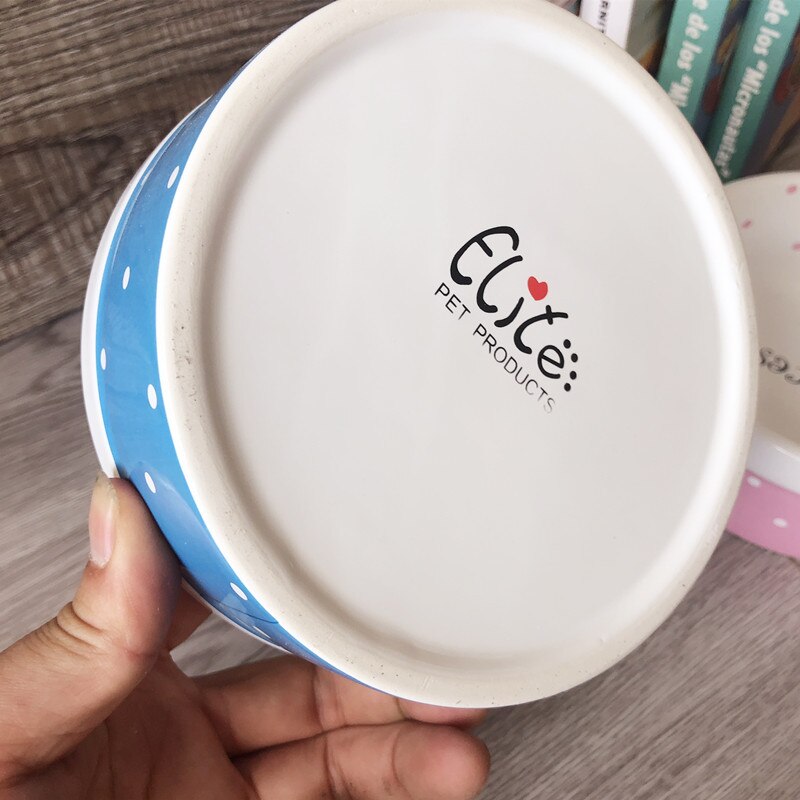 Ceramic Pet Bowl — Polka Dot Pattern, Blue or Pink, Dogs & Cats