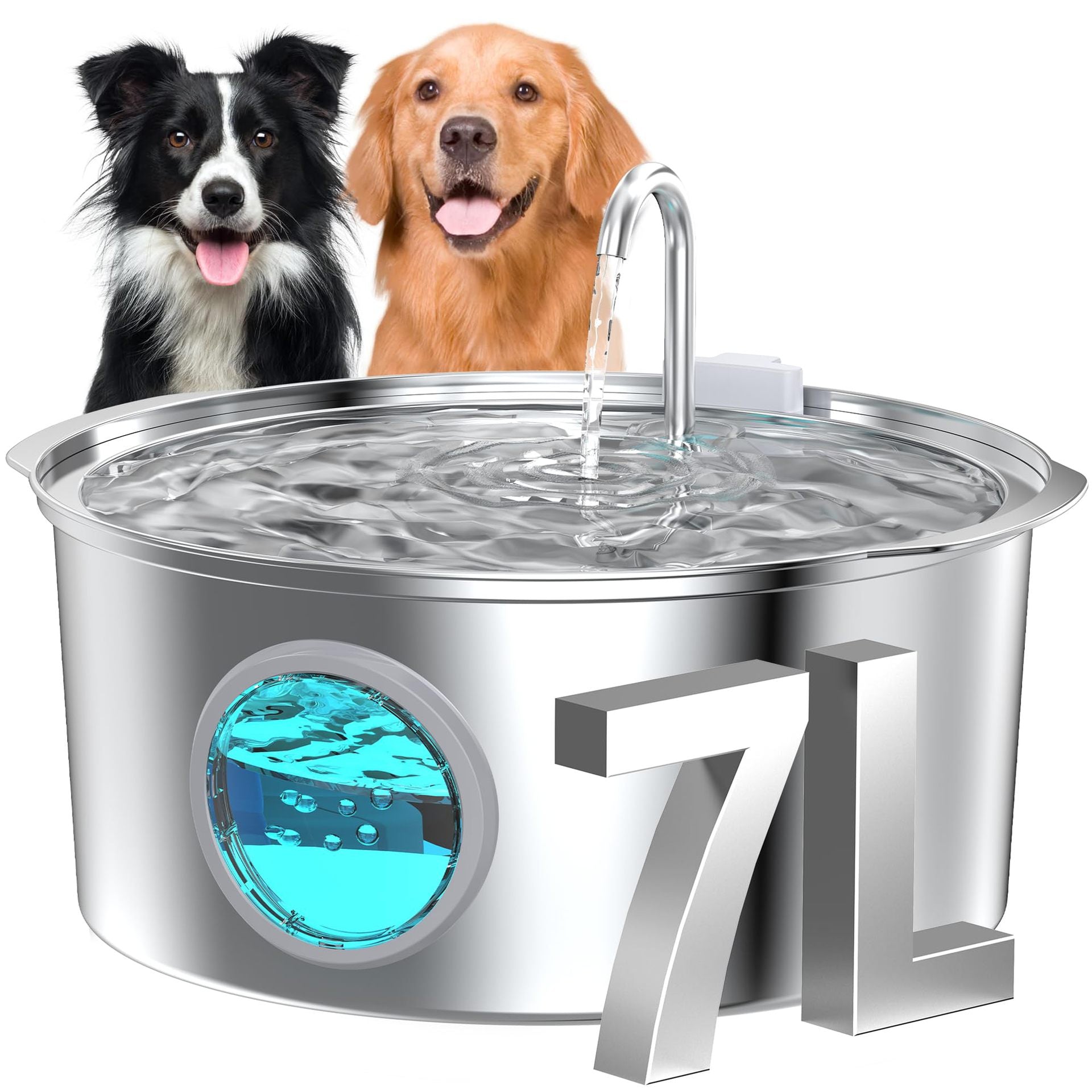 7L Stainless Steel Pet Water Fountain — Heated, Circulating, App-Connected, EU/US/UK/AU Plug
