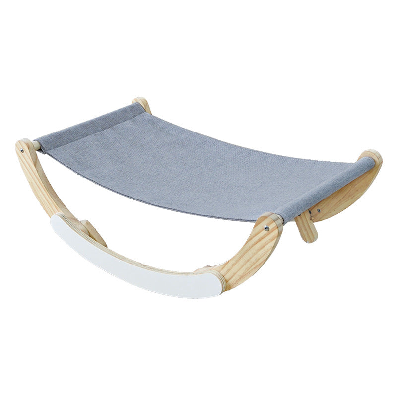 Wooden Cat Rocking Hammock with Washable Pad — Gray & Blue