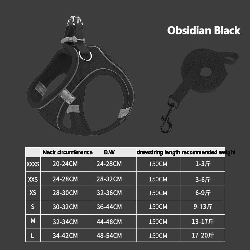 Breathable Mesh Vest Harness — Reflective, 6 Sizes XXXS–L, 5 Color Suits