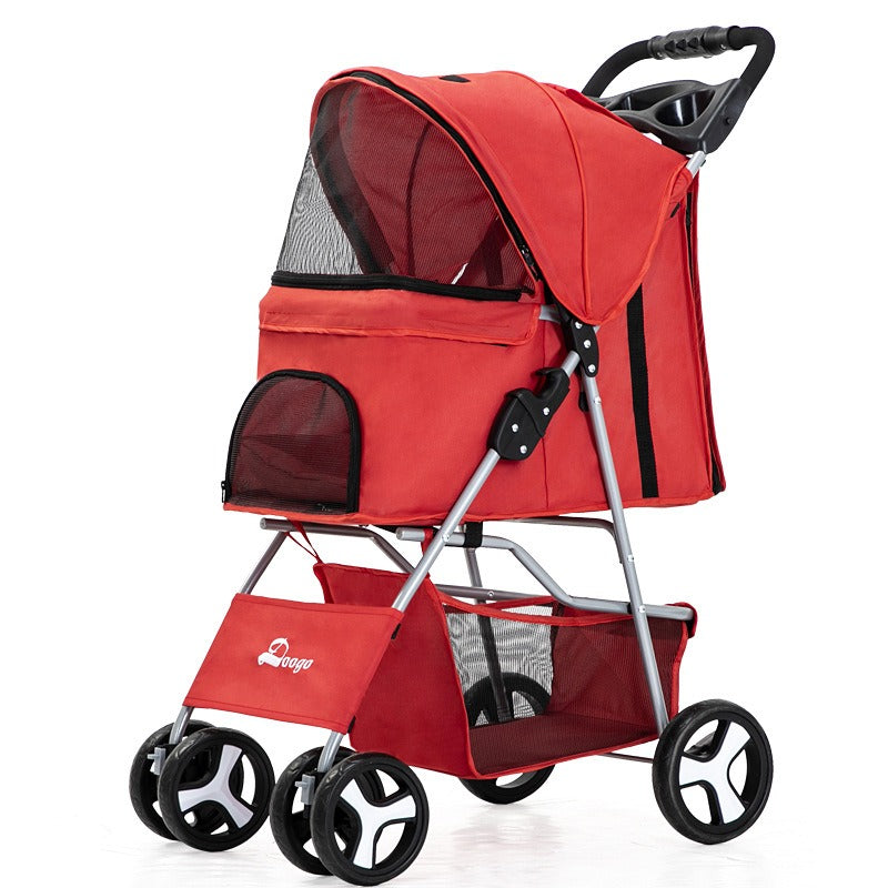 Foldable Four-Wheel Pet Stroller — Steel Frame, 22+ Colors & Patterns
