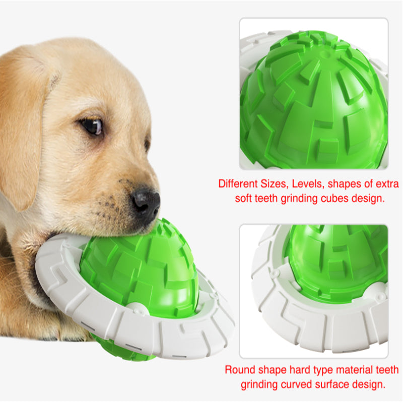 Interactive Dog Chew Toy — Squeaky Frisbee & Dental Grinding Ball, 3 Colors