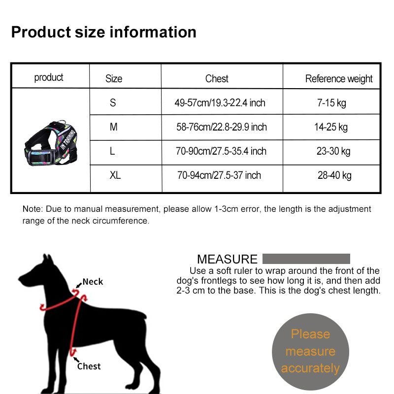 Reflective Dog Chest Harness — Breathable Nylon Vest with Neck Guard, 8 Colors, Sizes S–XL