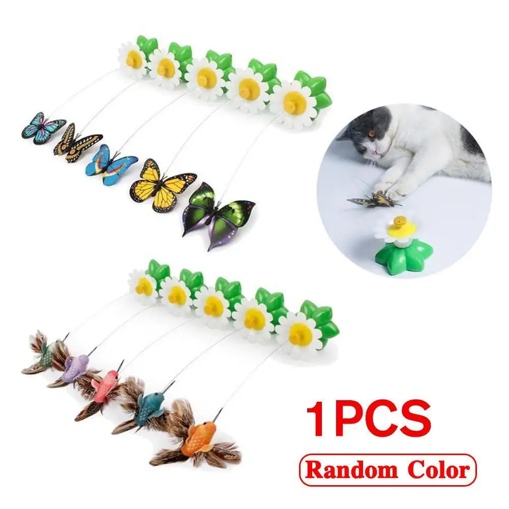 Electric Butterfly & Hummingbird Cat Toy — Auto-Rotating, PP + Steel Wire, Random Color