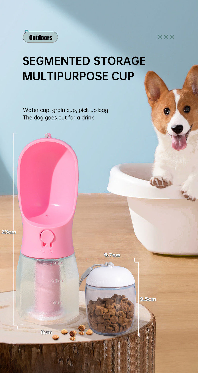3-in-1 Portable Pet Water Bottle — Water, Food & Poop Bags in One