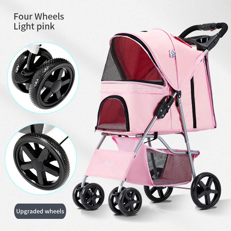Foldable 4-Wheel Pet Stroller with Rain Cover — Up to 30 kg
