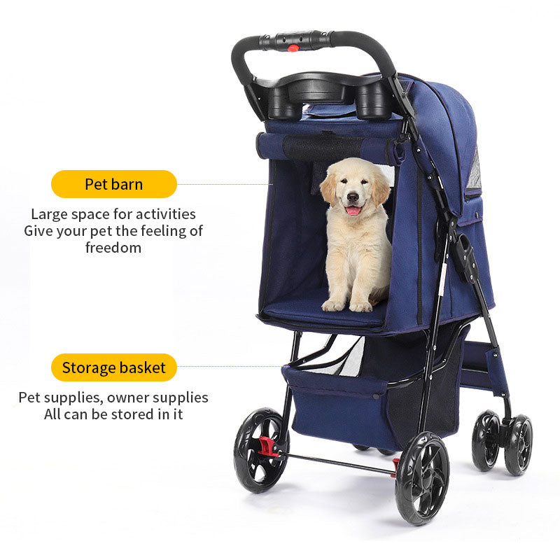 Foldable 4-Wheel Pet Stroller with Rain Cover — Up to 30 kg