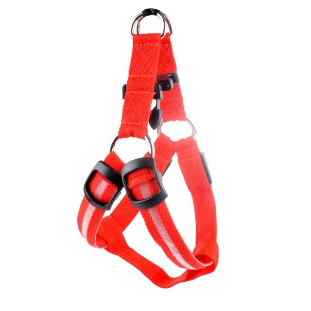 LED Light-Up Dog Harness — Nylon, 3 Flash Modes, 7 Colors, Sizes XS–XL