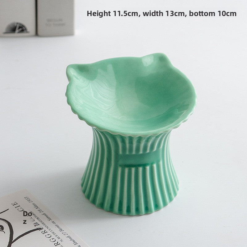 Elevated Ceramic Pet Bowl — Cat-Ear High-Foot Design for Cats & Small Dogs, 7 Styles
