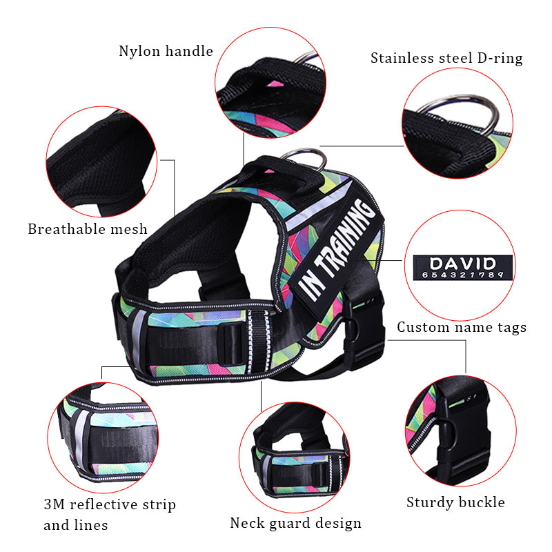 Reflective Dog Chest Harness — Breathable Nylon Vest with Neck Guard, 8 Colors, Sizes S–XL
