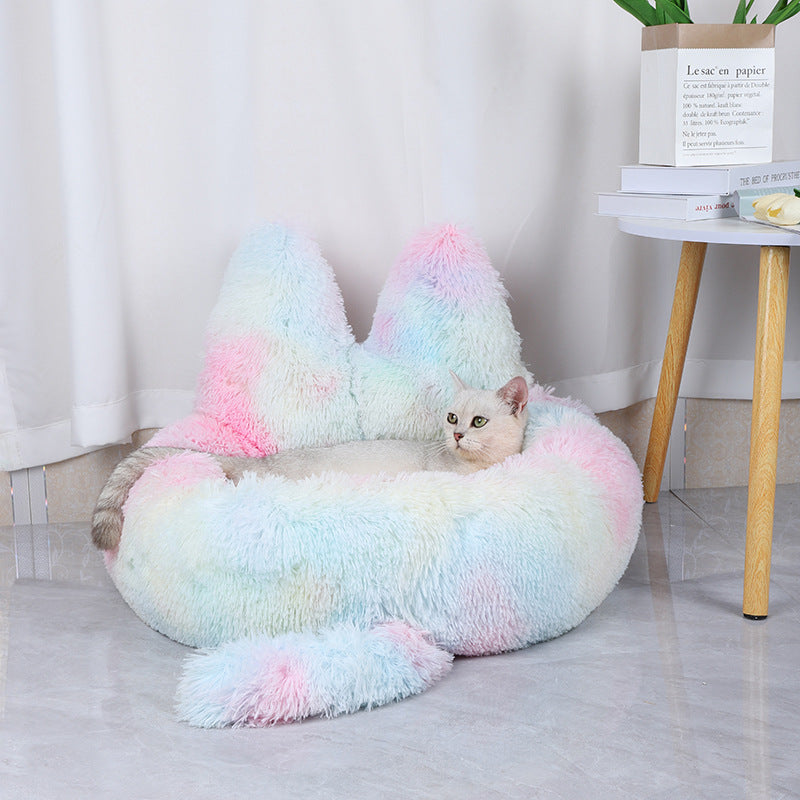 Round Plush Pet Bed — All-Season Cat & Dog House with PP Cotton Fill
