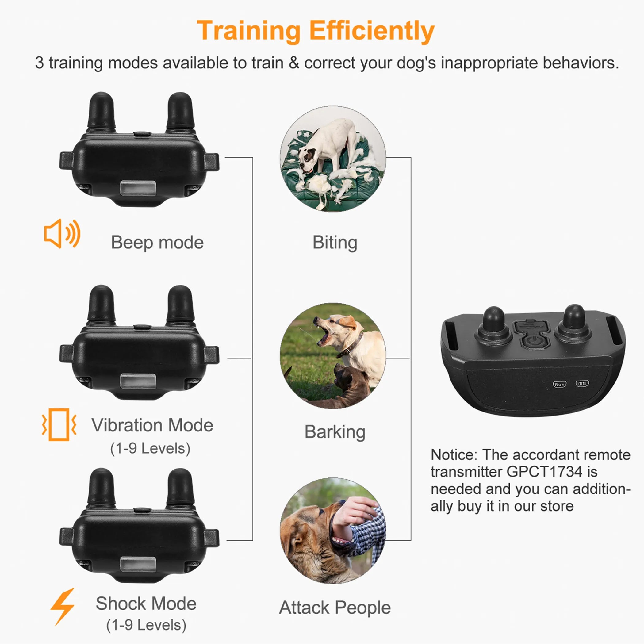 Dog Training Collar — IP67 Waterproof, 3 Modes, 9 Levels, 1640ft Range