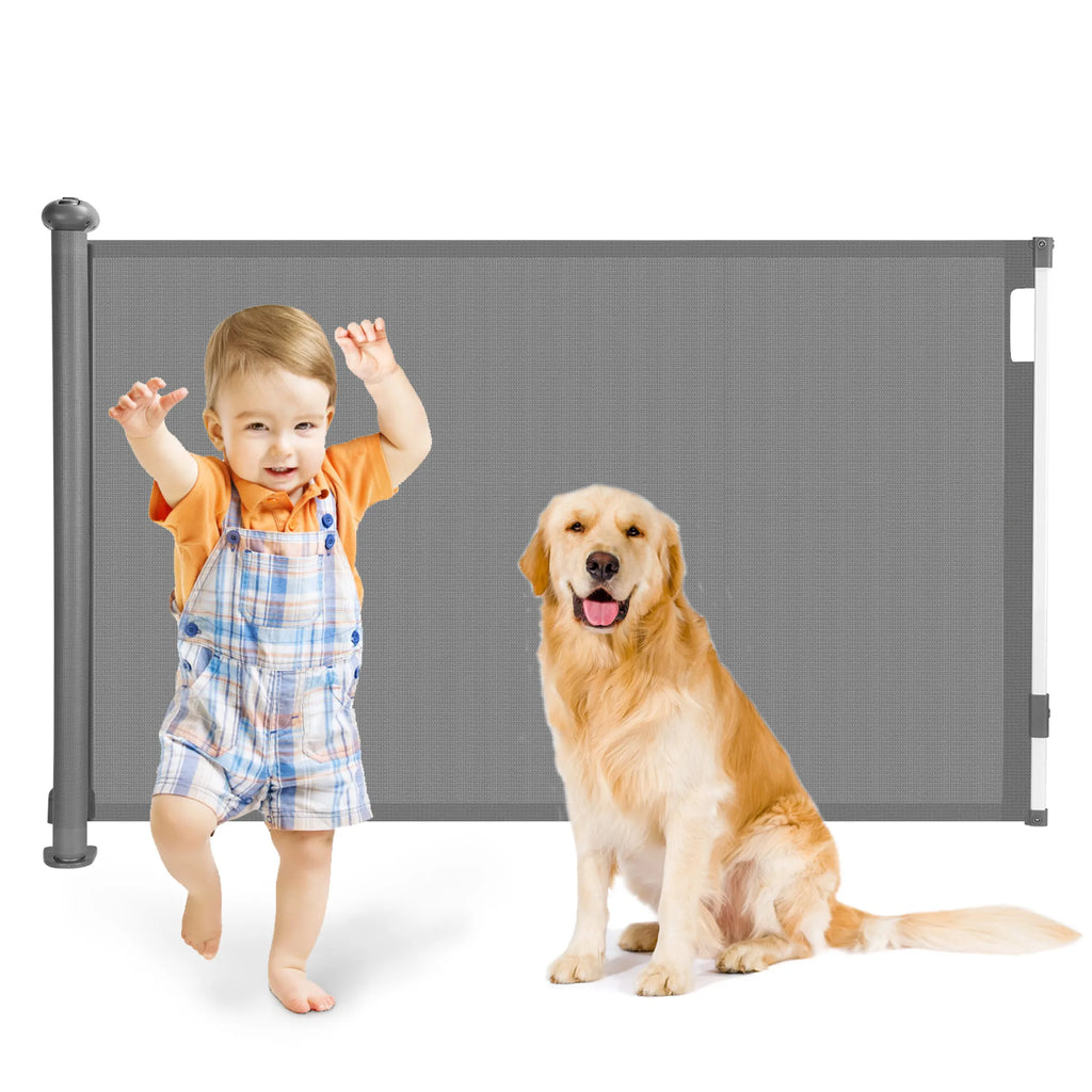 Retractable Pet Gate — 33.7" Tall, Extends to 58.3" Wide, Indoor/Outdoor, Grey