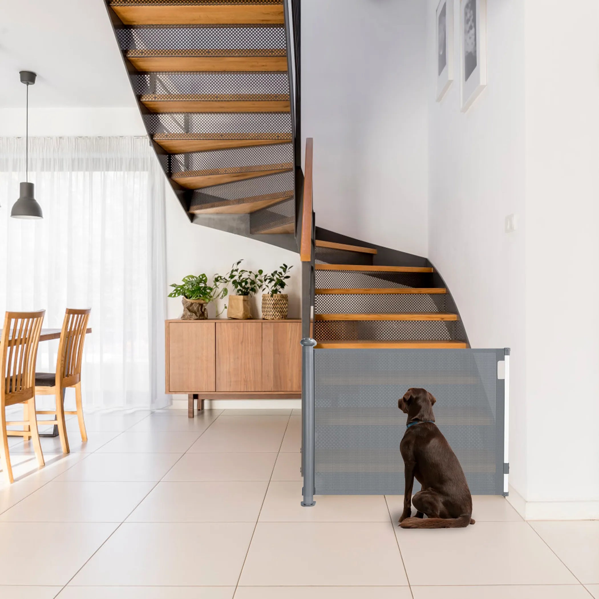 Retractable Pet Gate — 33.7" Tall, Extends to 58.3" Wide, Indoor/Outdoor, Grey