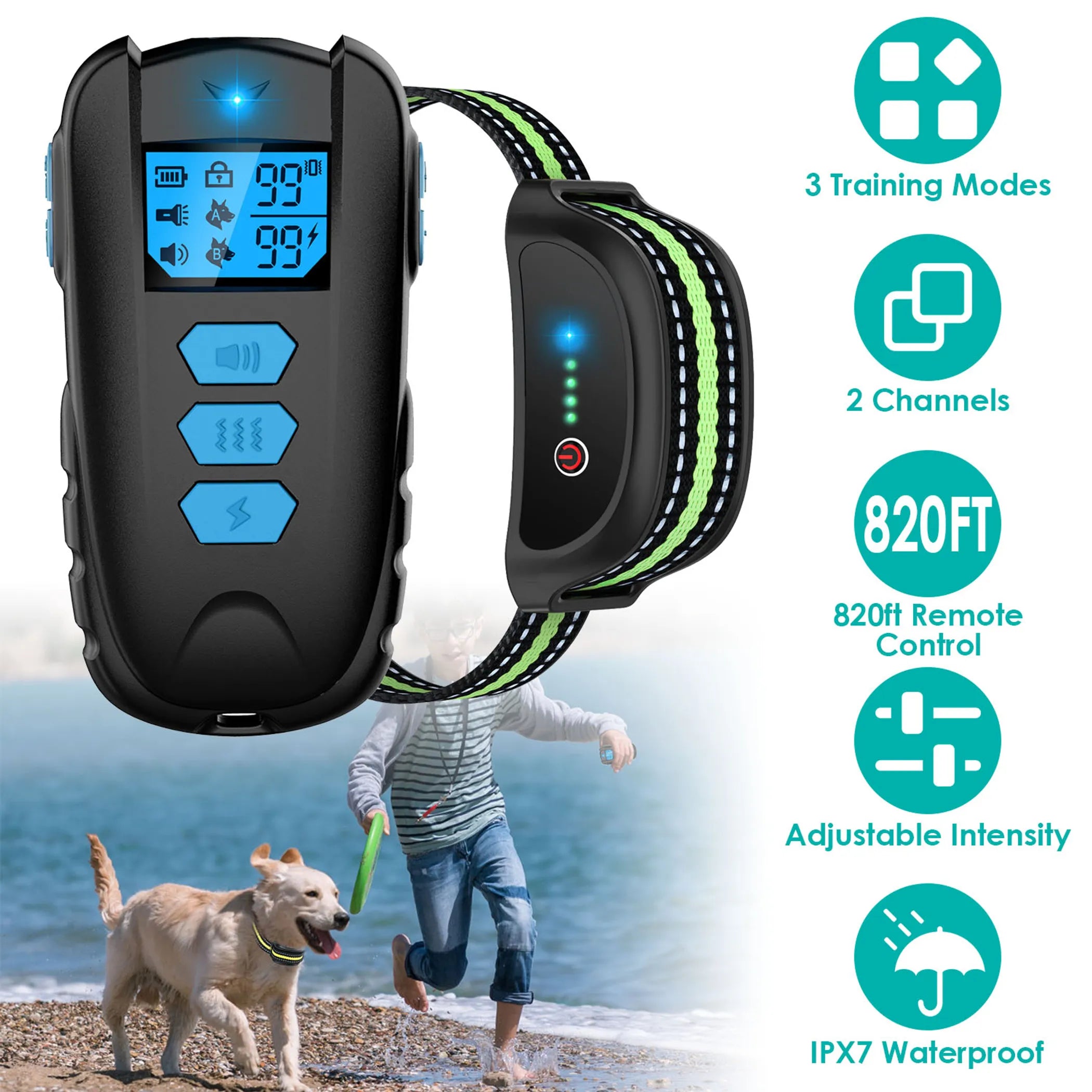 Dog Training Collar — 820ft Range, 3 Modes, Rechargeable Transmitter & Receiver